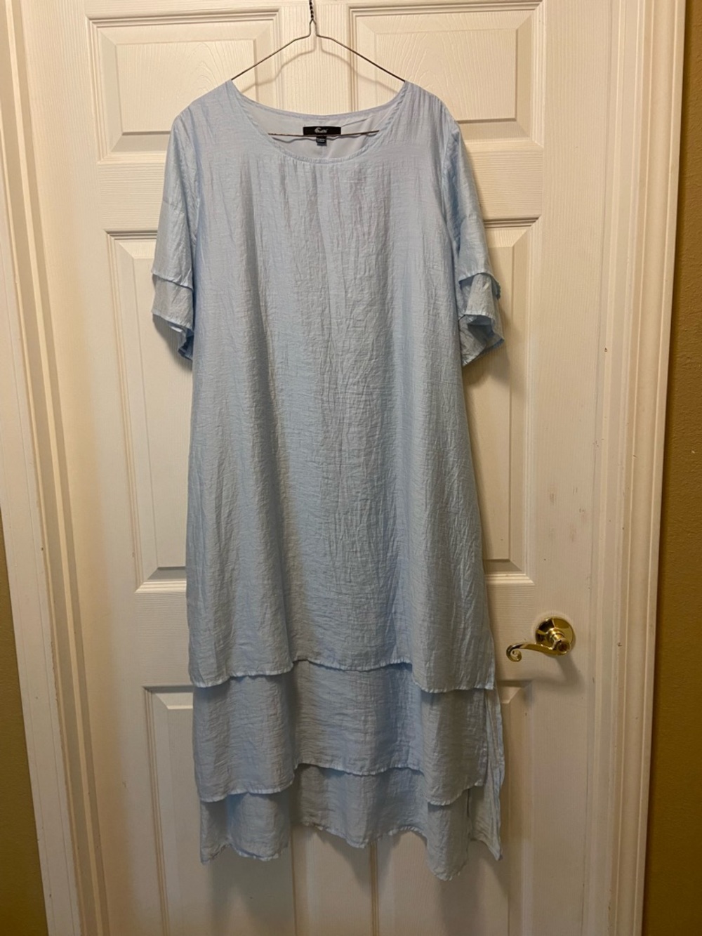 Light Blue Tiered Short-Sleeve Dress - Casual Women's Dress